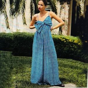 New! Anthropologie Hutch Bow-Front Wide-Leg Jumpsuit Linen Blend Size Large NWT